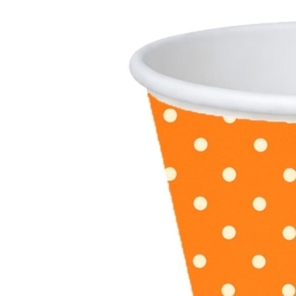 Copo de Papel Aniversário Festa Poá Laranja