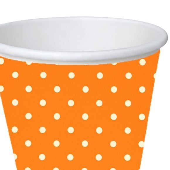 Copo de Papel Aniversário Festa Poá Laranja