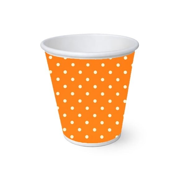 Copo de Papel Aniversário Festa Poá Laranja