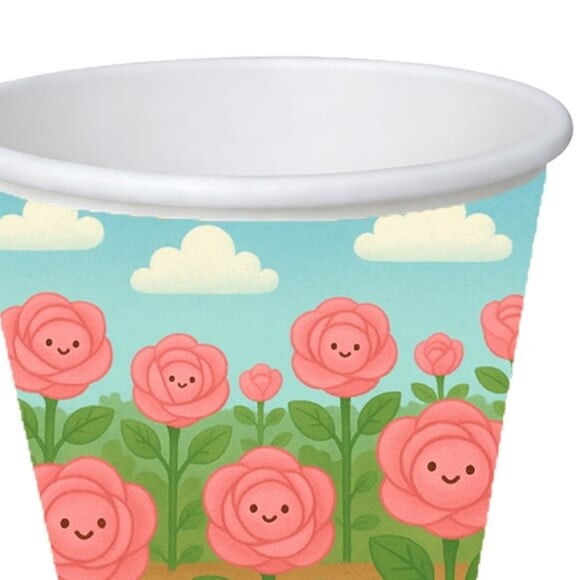 Copo de Papel Aniversário Festa Rosas Fofas