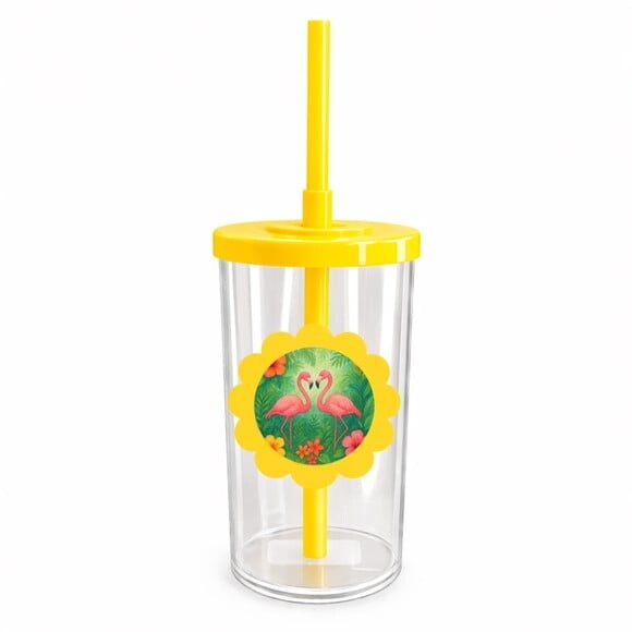 Copo Short Drink Flor Personalizado Flamingo Aquarela