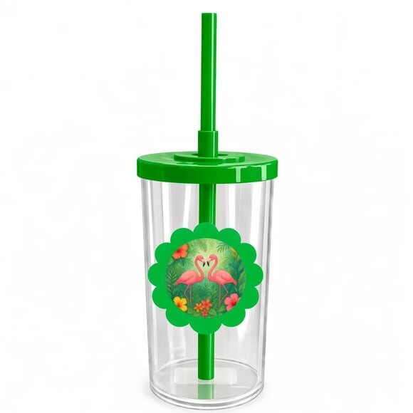 Copo Short Drink Flor Personalizado Flamingo Aquarela