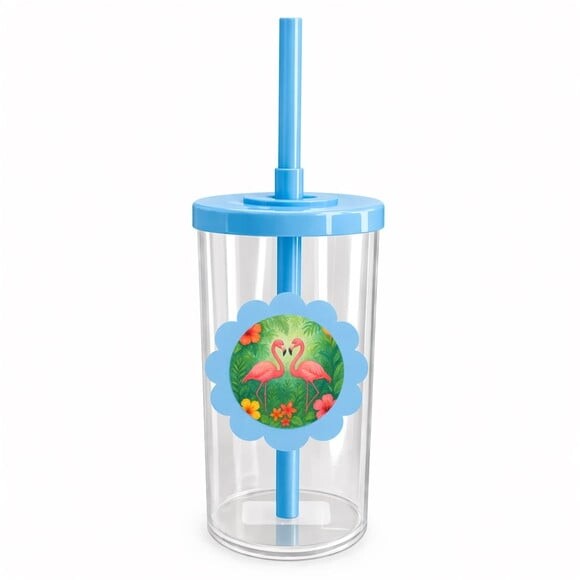 Copo Short Drink Flor Personalizado Flamingo Aquarela