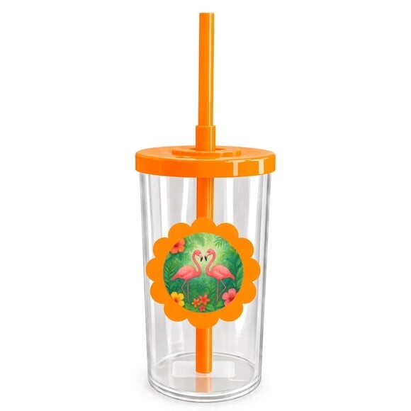 Copo Short Drink Flor Personalizado Flamingo Aquarela