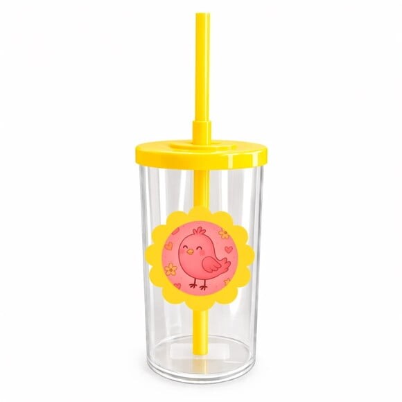Copo Short Drink Flor Personalizado Passarinho Rosa