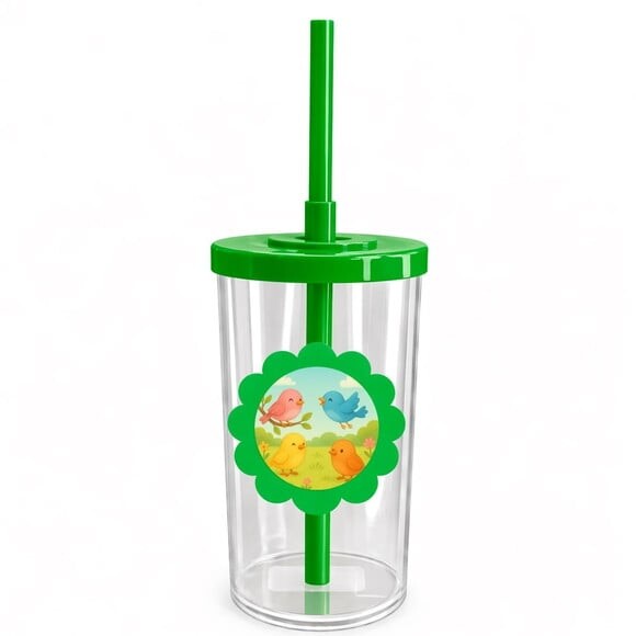 Copo Short Drink Flor Personalizado Passarinhos
