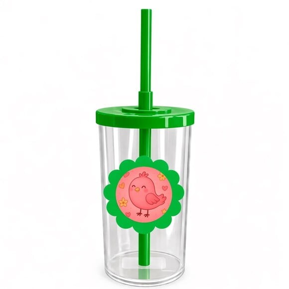 Copo Short Drink Flor Personalizado Passarinho Rosa