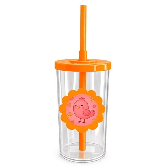 Copo Short Drink Flor Personalizado Passarinho Rosa