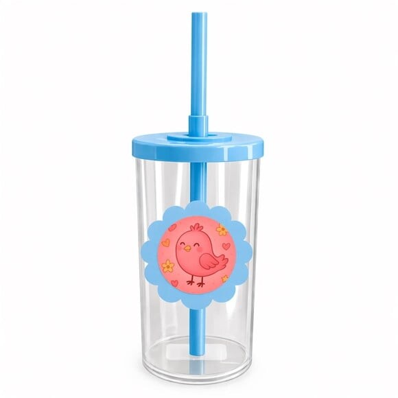Copo Short Drink Flor Personalizado Passarinho Rosa