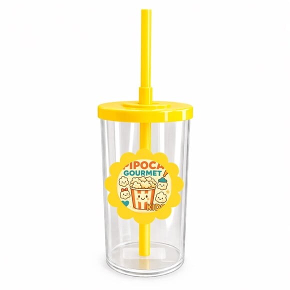Copo Short Drink Flor Personalizado Pipoca Gourmet Kids