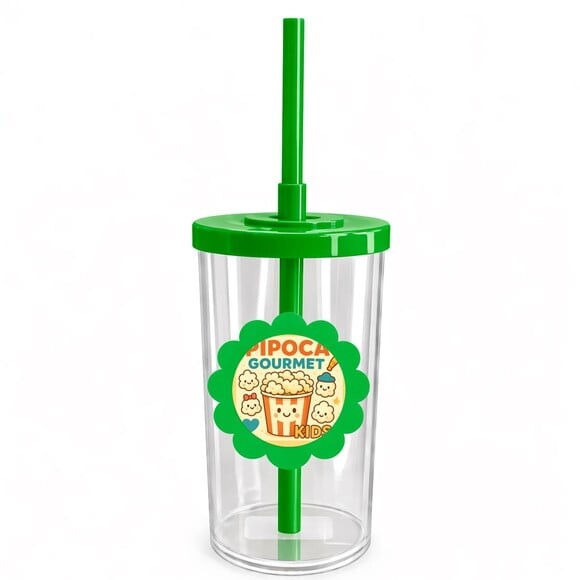 Copo Short Drink Flor Personalizado Pipoca Gourmet Kids