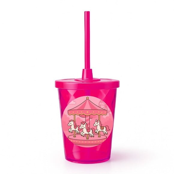 Copo Twister Personalizado 300ml Carrossel Rosa