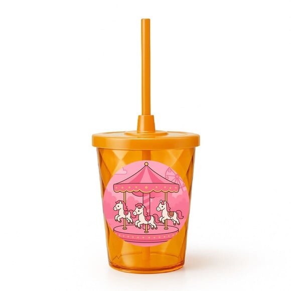 Copo Twister Personalizado 300ml Carrossel Rosa