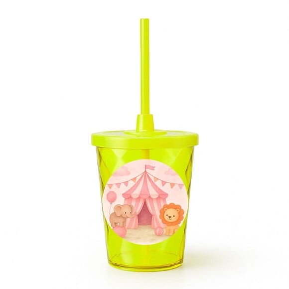 Copo Twister Personalizado 300ml Circo Rosa Aquarela