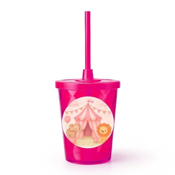 Copo Twister Personalizado 300ml Circo Rosa Aquarela