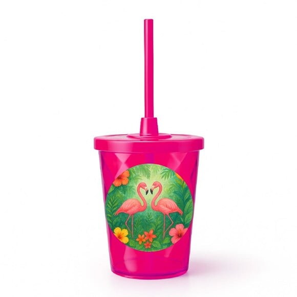 Copo Twister Personalizado 300ml Flamingo Aquarela