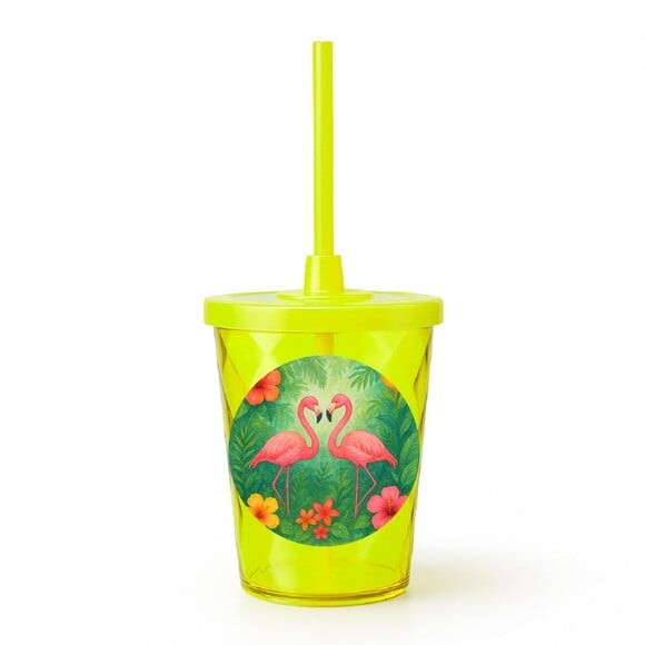Copo Twister Personalizado 300ml Flamingo Aquarela