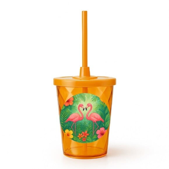 Copo Twister Personalizado 300ml Flamingo Aquarela