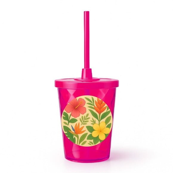 Copo Twister Personalizado 300ml Flores Tropicais