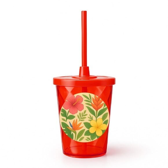 Copo Twister Personalizado 300ml Flores Tropicais