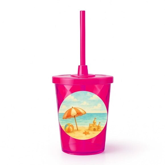 Copo Twister Personalizado 300ml Mar e Praia Aquarela