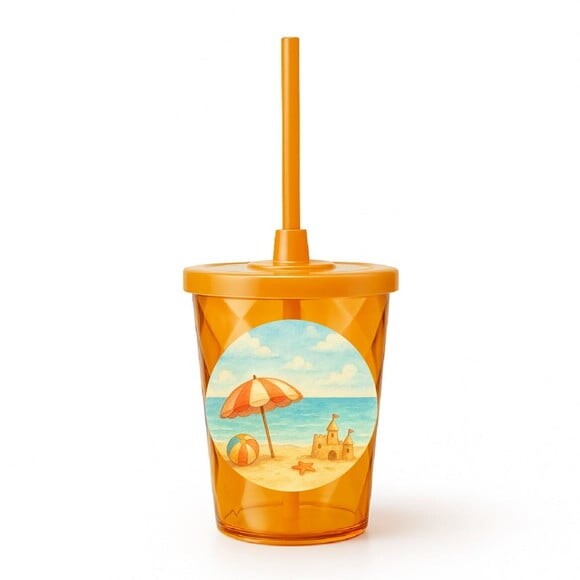 Copo Twister Personalizado 300ml Mar e Praia Aquarela
