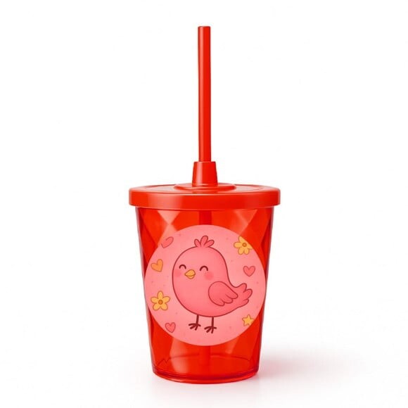 Copo Twister Personalizado 300ml Passarinho Rosa