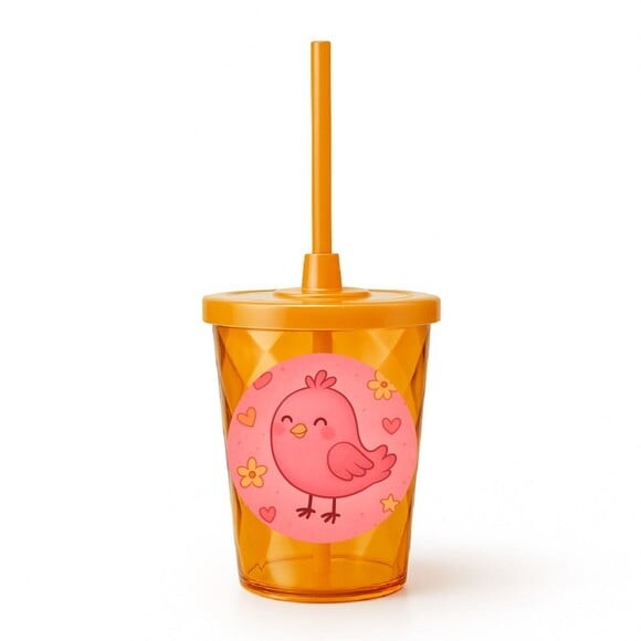 Copo Twister Personalizado 300ml Passarinho Rosa