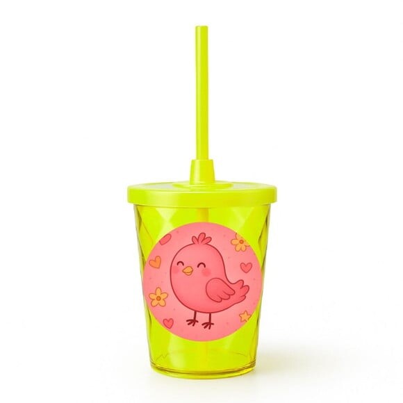 Copo Twister Personalizado 300ml Passarinho Rosa