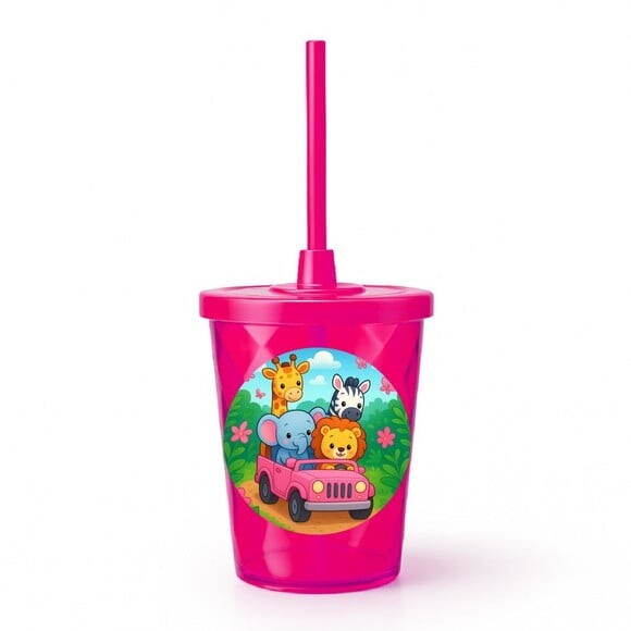 Copo Twister Personalizado 300ml Safari Rosa