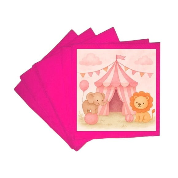 Guardanapo de Papel Personalizado Circo Rosa Aquarela