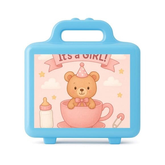 Maleta Plástica Personalizada 12x10cm Chá de Bebê Menina