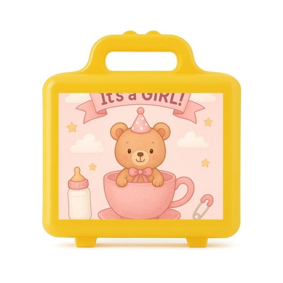 Maleta Plástica Personalizada 12x10cm Chá de Bebê Menina