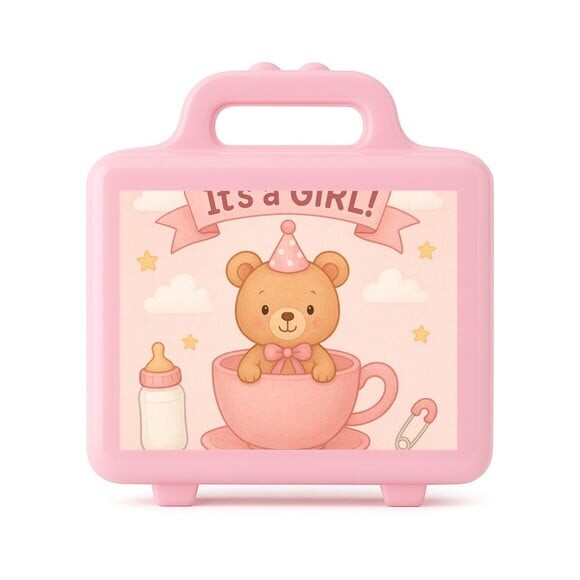 Maleta Plástica Personalizada 12x10cm Chá de Bebê Menina