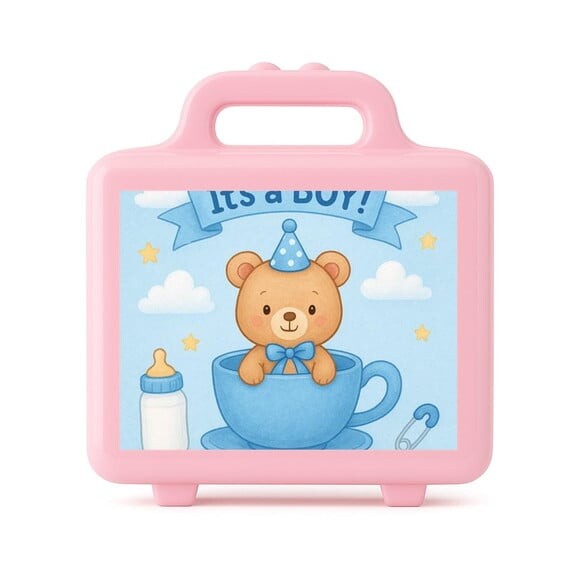 Maleta Plástica Personalizada 12x10cm Chá de Bebê Menino