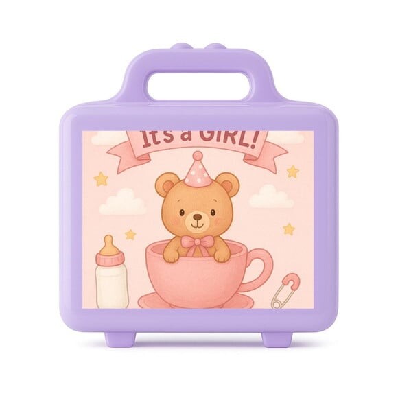 Maleta Plástica Personalizada 12x10cm Chá de Bebê Menina