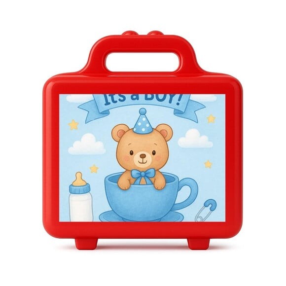 Maleta Plástica Personalizada 12x10cm Chá de Bebê Menino