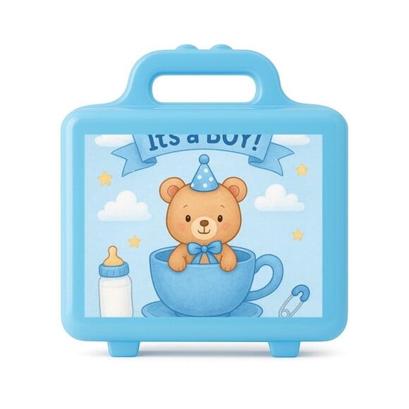 Maleta Plástica Personalizada 12x10cm Chá de Bebê Menino