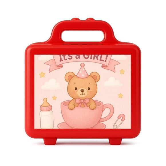 Maleta Plástica Personalizada 12x10cm Chá de Bebê Menina