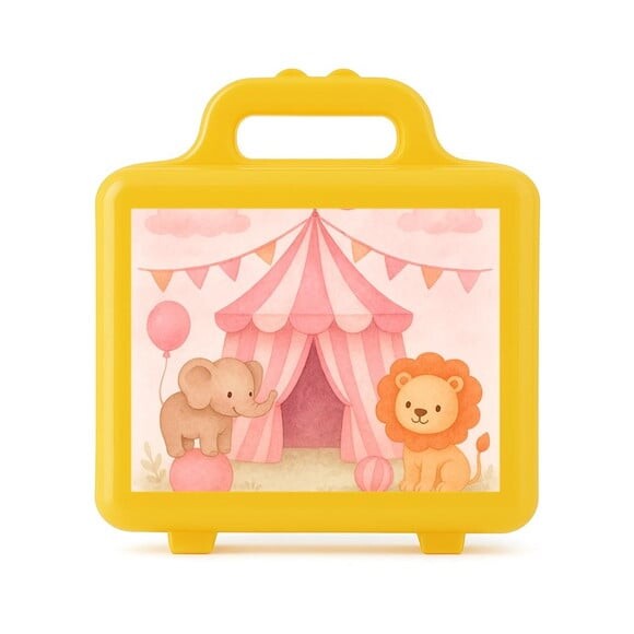 Maleta Plástica Personalizada 12x10cm Circo Rosa Aquarela