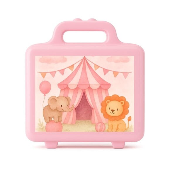 Maleta Plástica Personalizada 12x10cm Circo Rosa Aquarela
