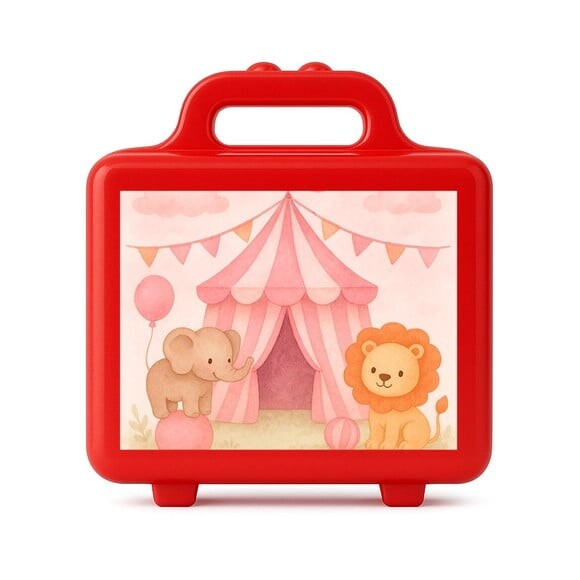 Maleta Plástica Personalizada 12x10cm Circo Rosa Aquarela
