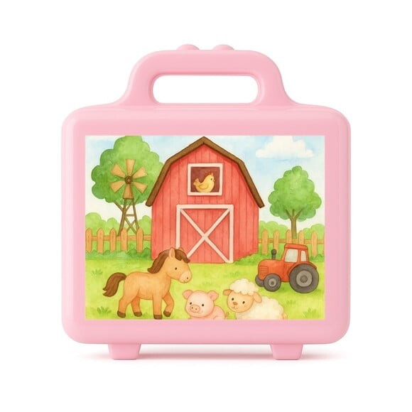 Maleta Plástica Personalizada 12x10cm Fazendinha Aquarela