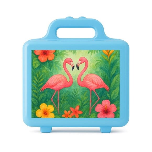 Maleta Plástica Personalizada 12x10cm Flamingo Aquarela