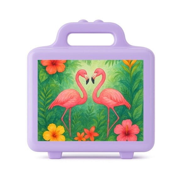 Maleta Plástica Personalizada 12x10cm Flamingo Aquarela