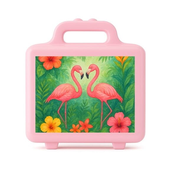 Maleta Plástica Personalizada 12x10cm Flamingo Aquarela