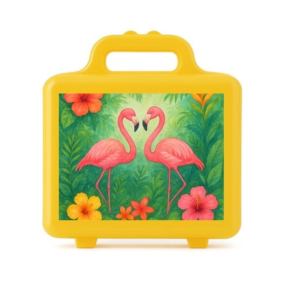 Maleta Plástica Personalizada 12x10cm Flamingo Aquarela
