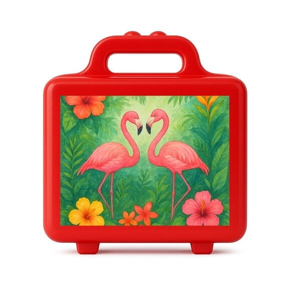 Maleta Plástica Personalizada 12x10cm Flamingo Aquarela