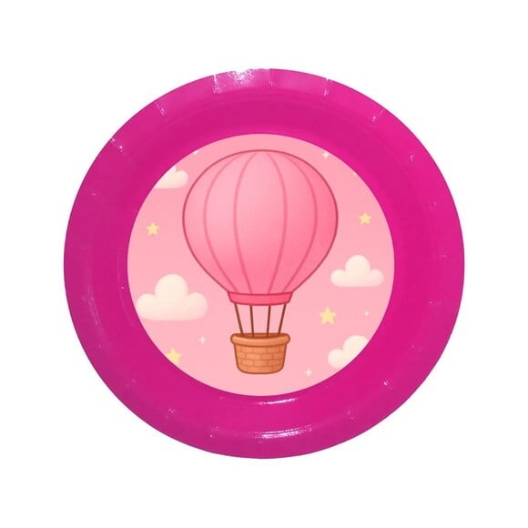 Prato de Papel Personalizado Balão de Ar Rosa