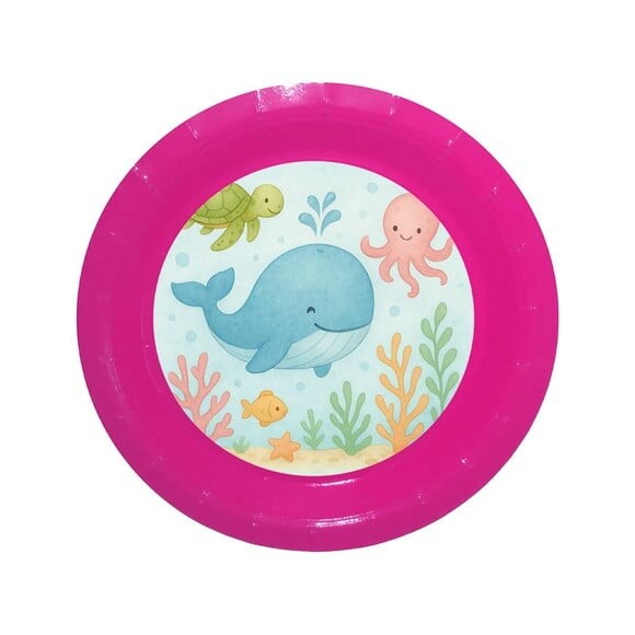 Prato de Papel Personalizado Baleia Aquarela